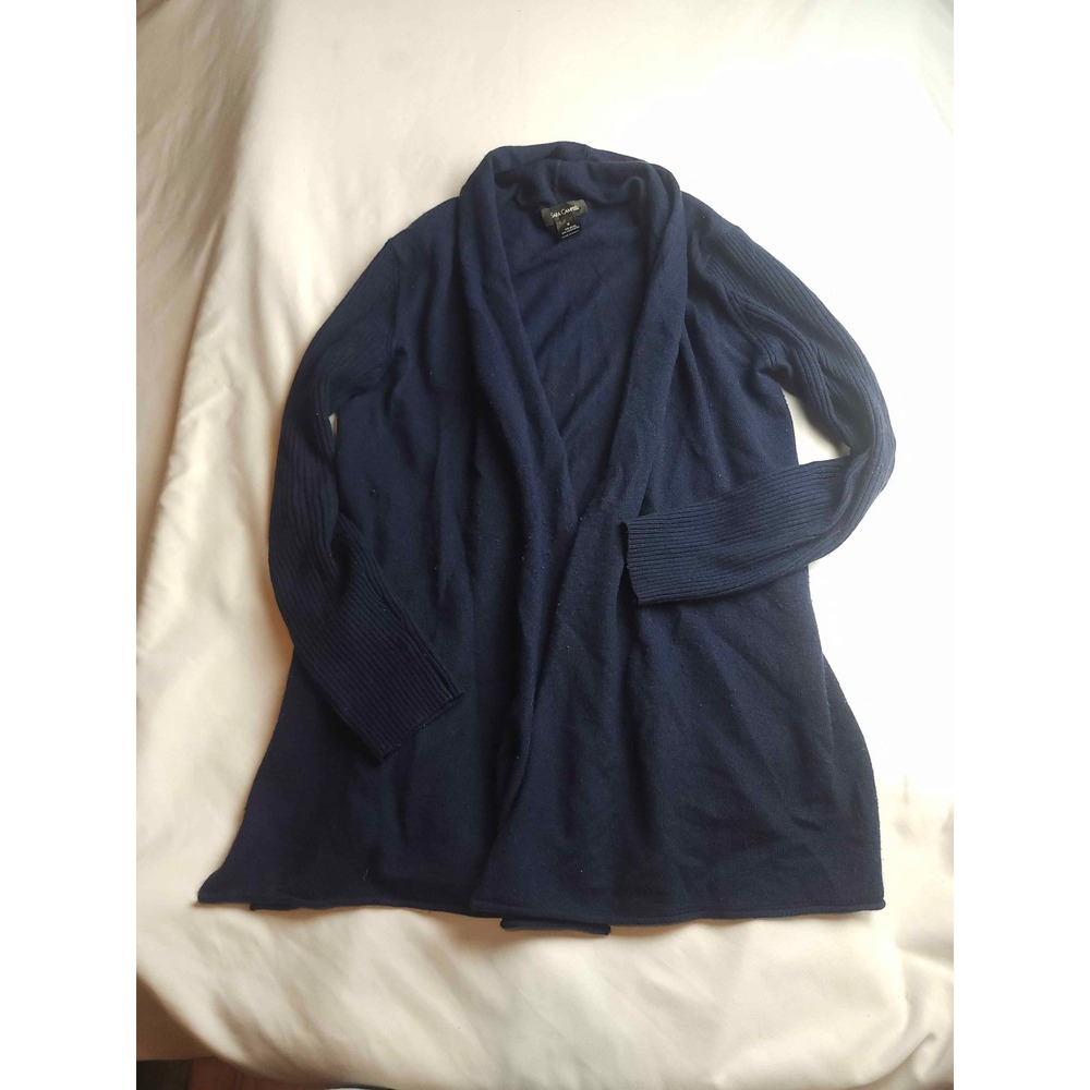 Sara Campbell Navy Blue Wool Cashmere Blend Open Front Shawl Cardigan Womens M
